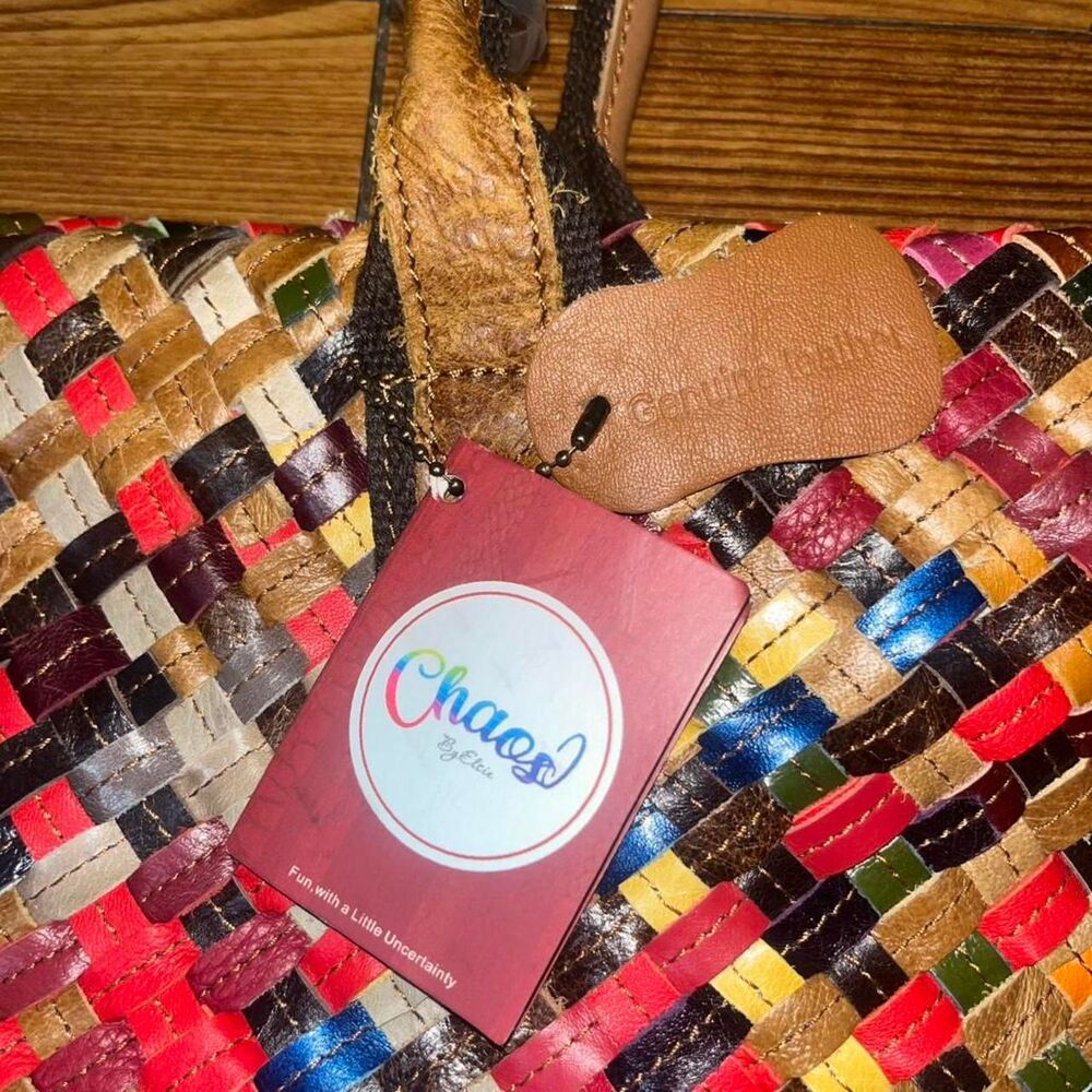 Chaos by Elsie Women's Multicolored Woven Genuine Leather Handbag Purse NWT - Picture 4 of 4